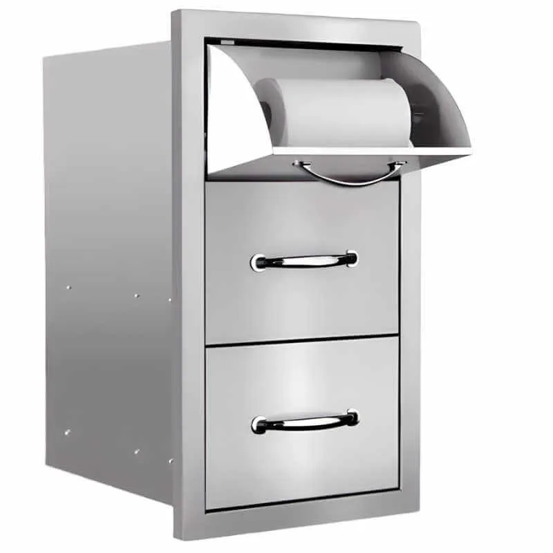American Made Grills 	17" Vertical 2-Drawer & Paper Towel Holder Combo - Masonry Frame TDC-17M
