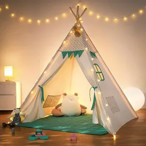 besrey Teepee Tent for Kids with Padded Mat&Light String, Kids Tents Indoor Playhouse, Large Kids Tipi Tent, Play Tent for Toddler Boys Girls, Foldable Portable Toddler Reading Tent