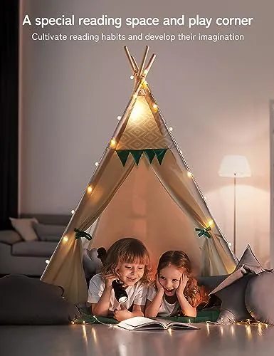besrey Teepee Tent for Kids with Padded Mat&Light String, Kids Tents Indoor Playhouse, Large Kids Tipi Tent, Play Tent for Toddler Boys Girls, Foldable Portable Toddler Reading Tent