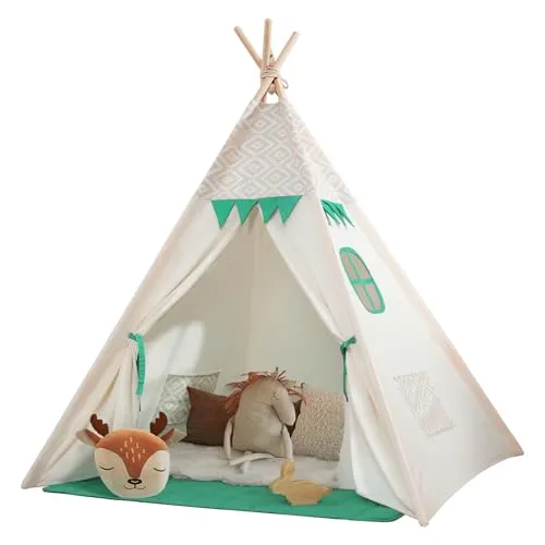 besrey Teepee Tent for Kids with Padded Mat&Light String, Kids Tents Indoor Playhouse, Large Kids Tipi Tent, Play Tent for Toddler Boys Girls, Foldable Portable Toddler Reading Tent