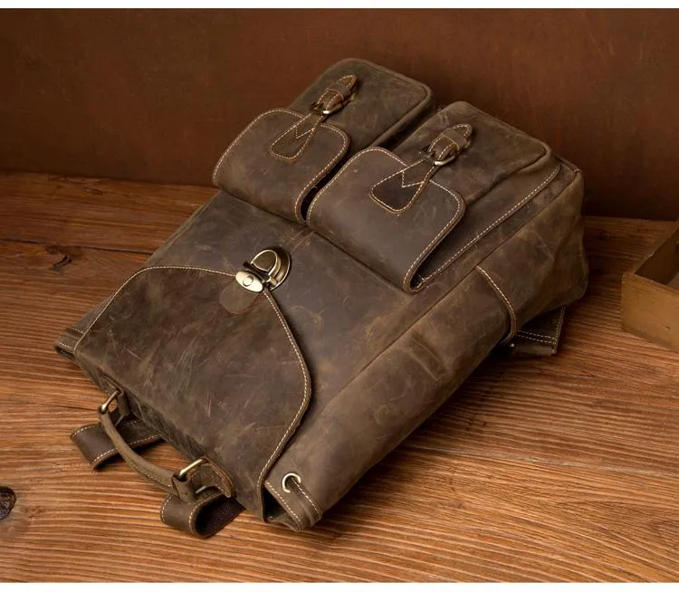 Brown Casual Mens Leather 15-inch Large Backpack Black Travel Backpacks School Backpacks for men