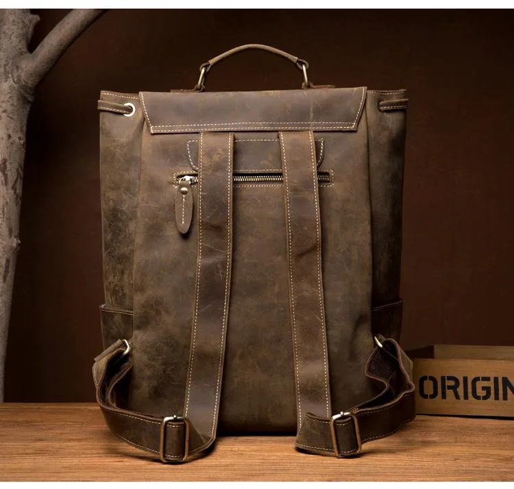 Brown Casual Mens Leather 15-inch Large Backpack Black Travel Backpacks School Backpacks for men