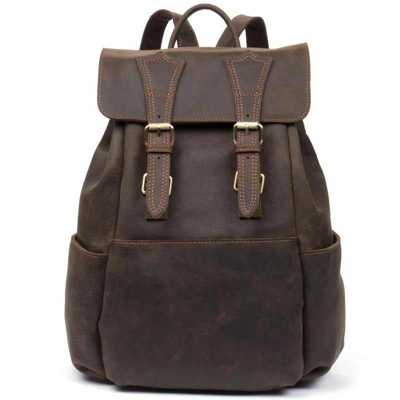 Brown Mens Leather 15 inches Computer Backpacks Black Cool Travel Backpacks Laptop School Backpack for men