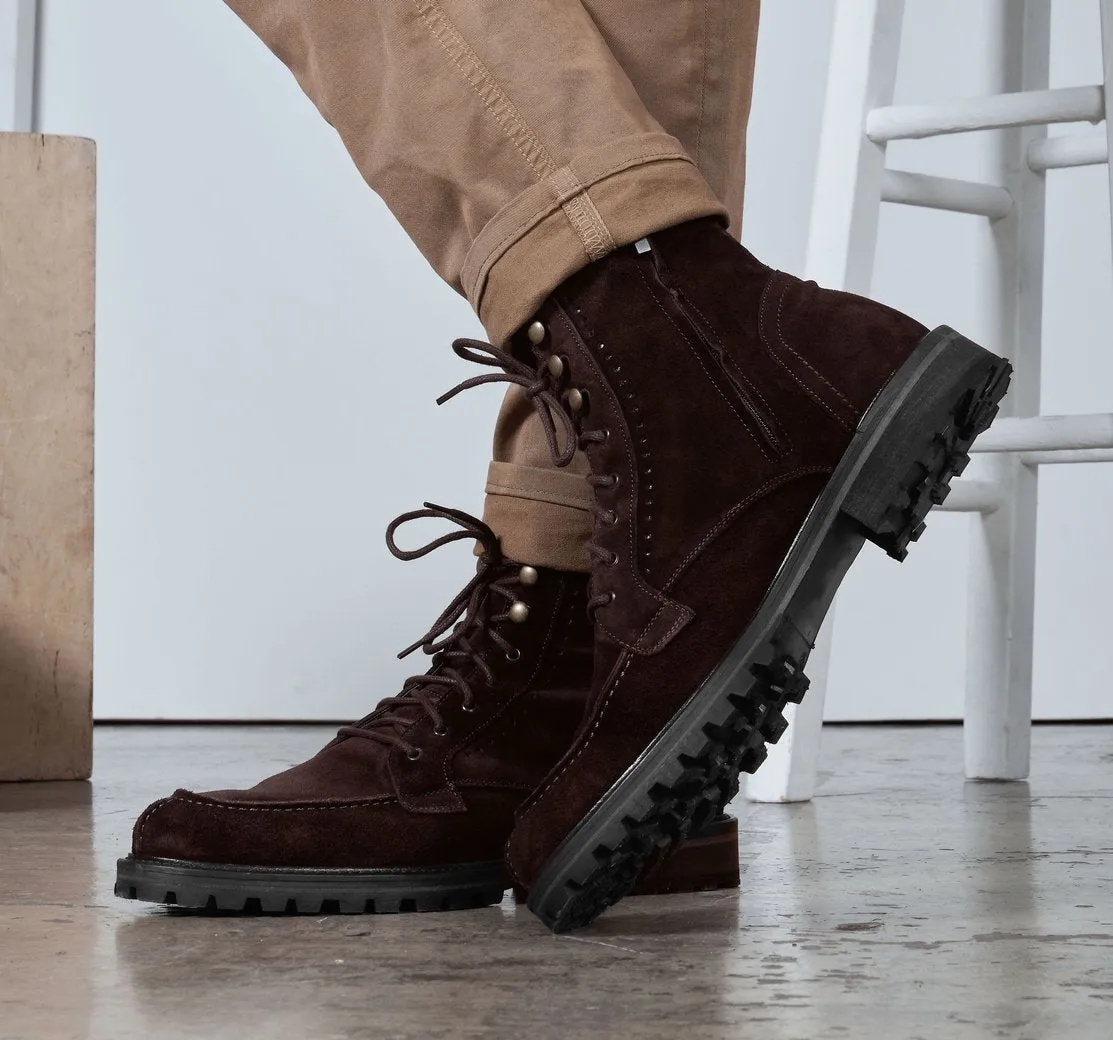 Brown Suede Preston Lace Up Hiking Combat Boots for Men - AW24