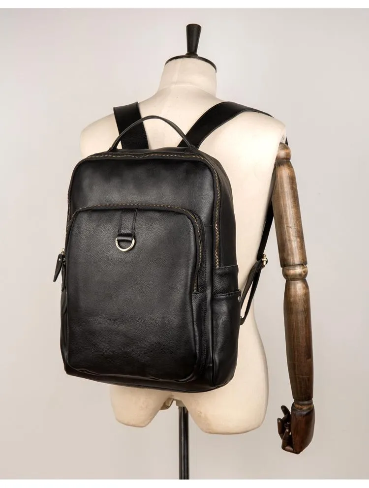 Casual Black Mens Leather 15-inch Computer Backpack Coffee Satchel Backpack School Backpacks for men