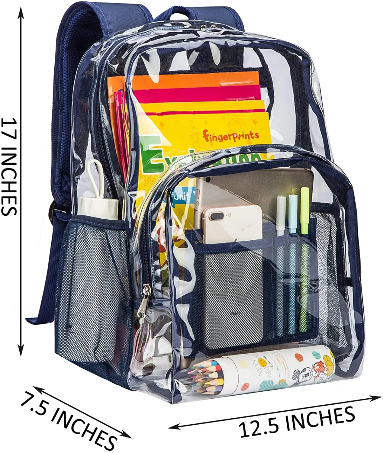 Classic Designs Navy Durable Heavy Duty Clear Backpack