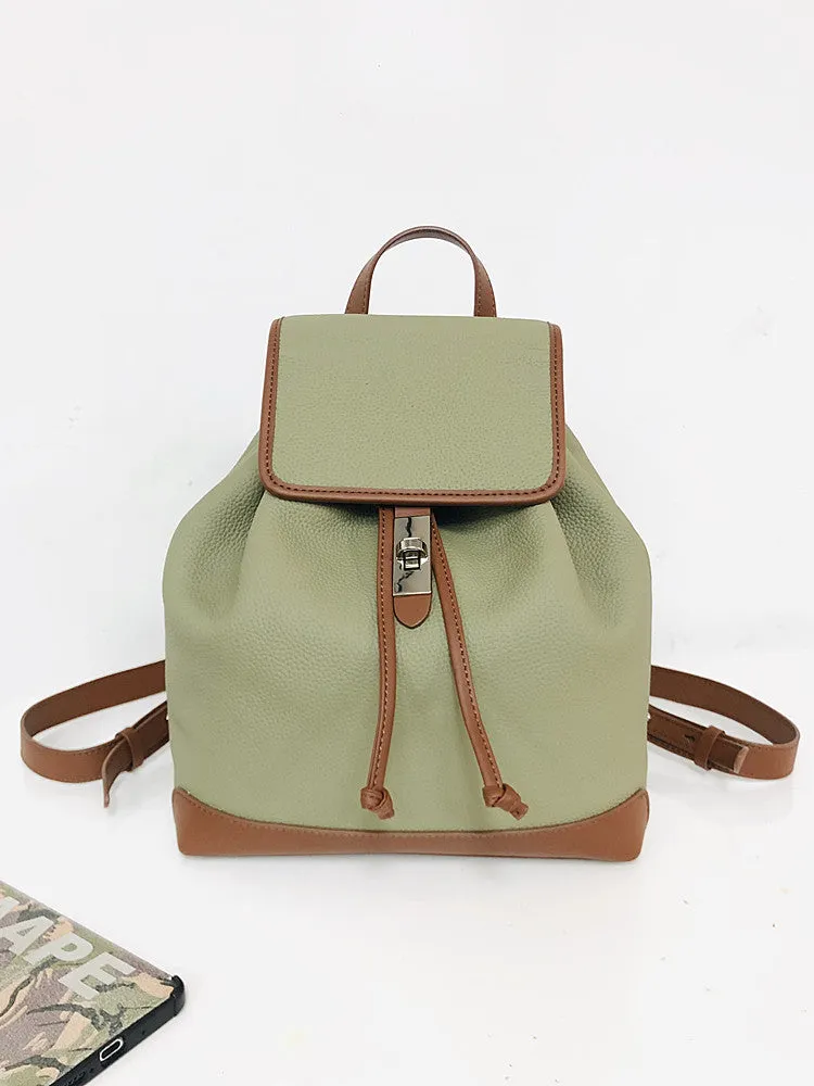 Color Block Classic Women Leather Backpack