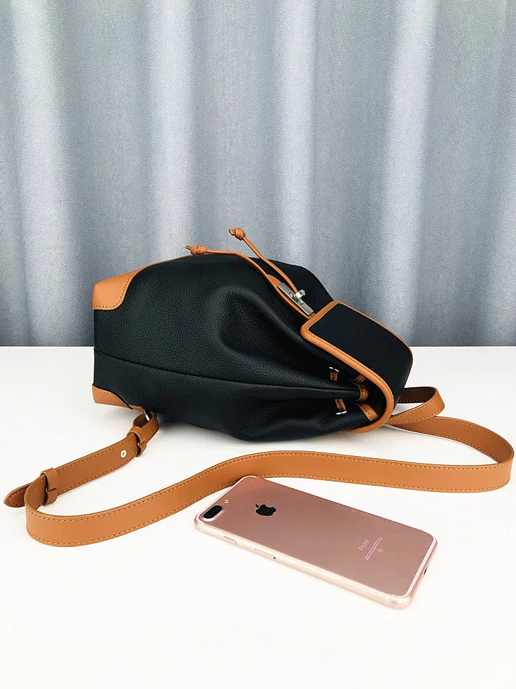 Color Block Classic Women Leather Backpack