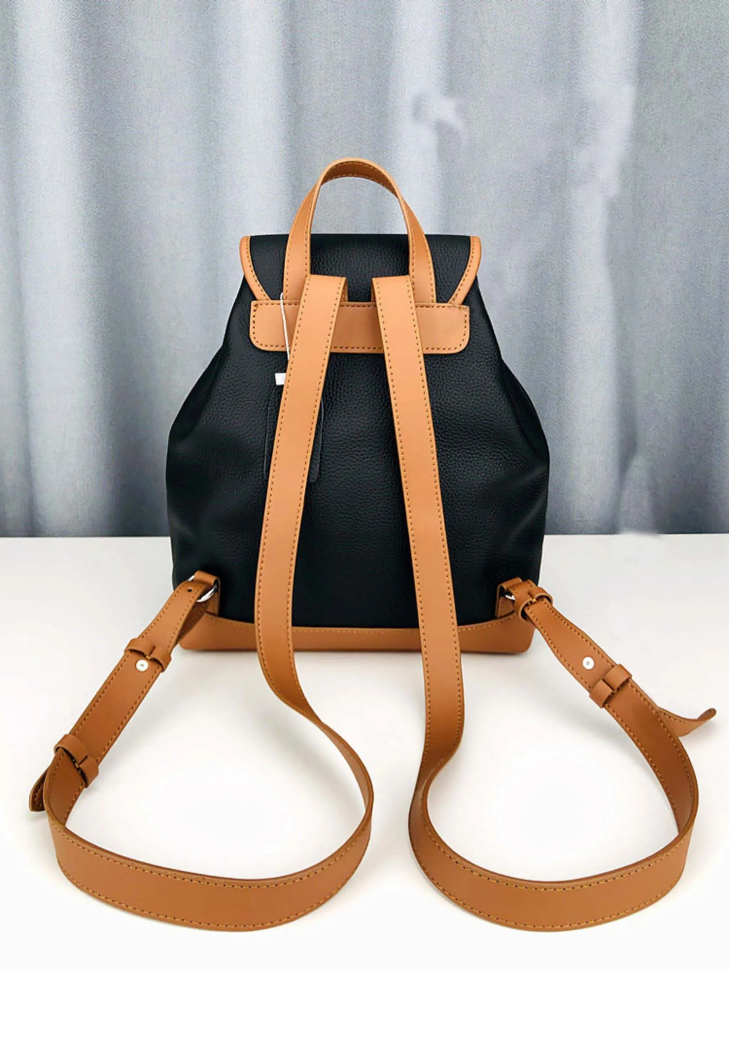 Color Block Classic Women Leather Backpack