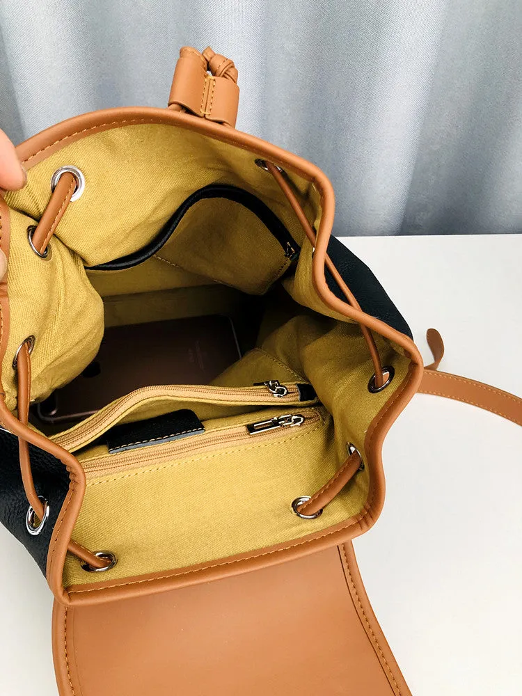 Color Block Classic Women Leather Backpack