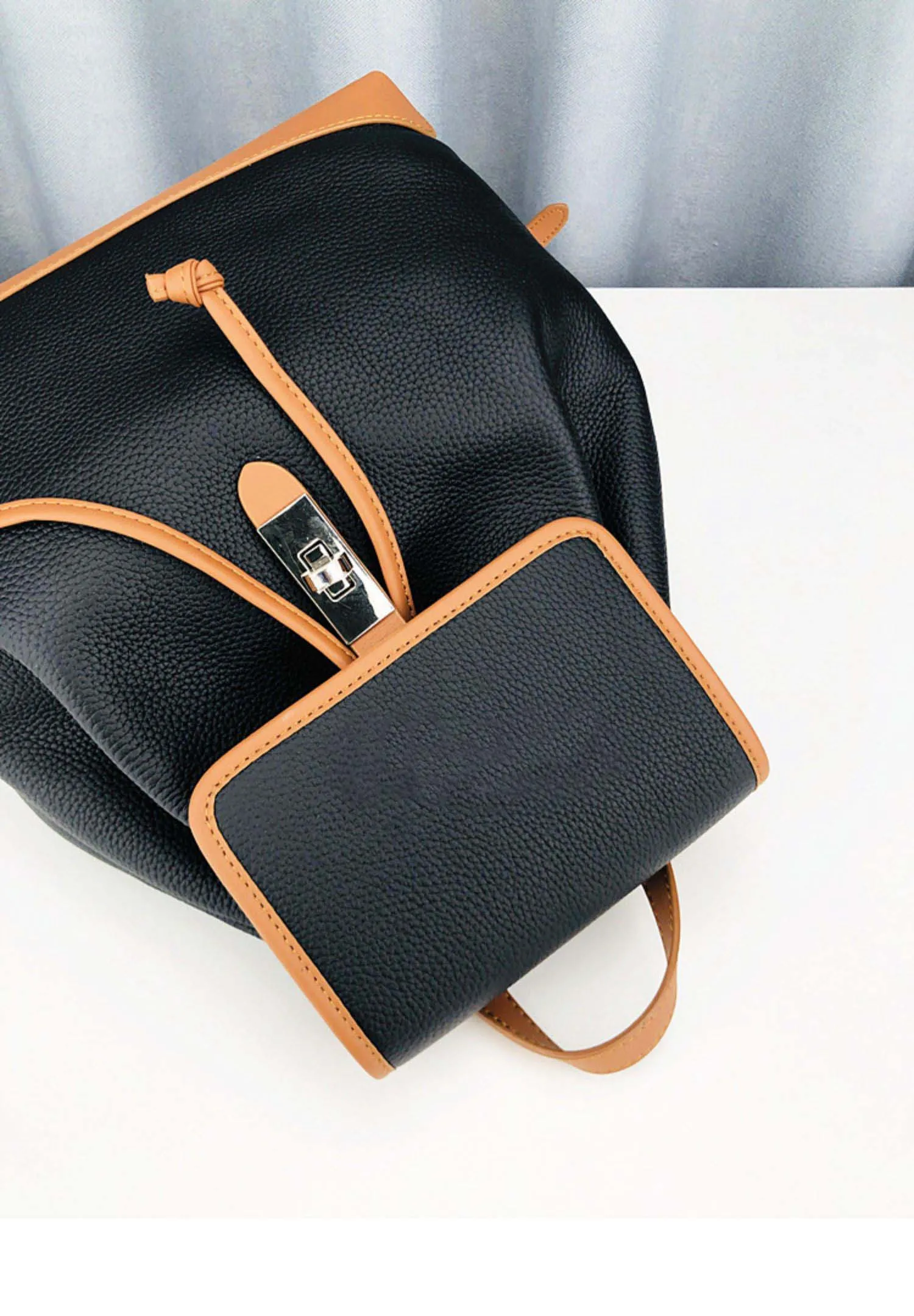 Color Block Classic Women Leather Backpack