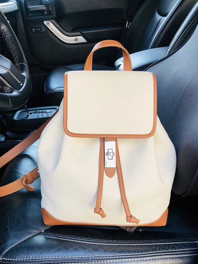 Color Block Classic Women Leather Backpack