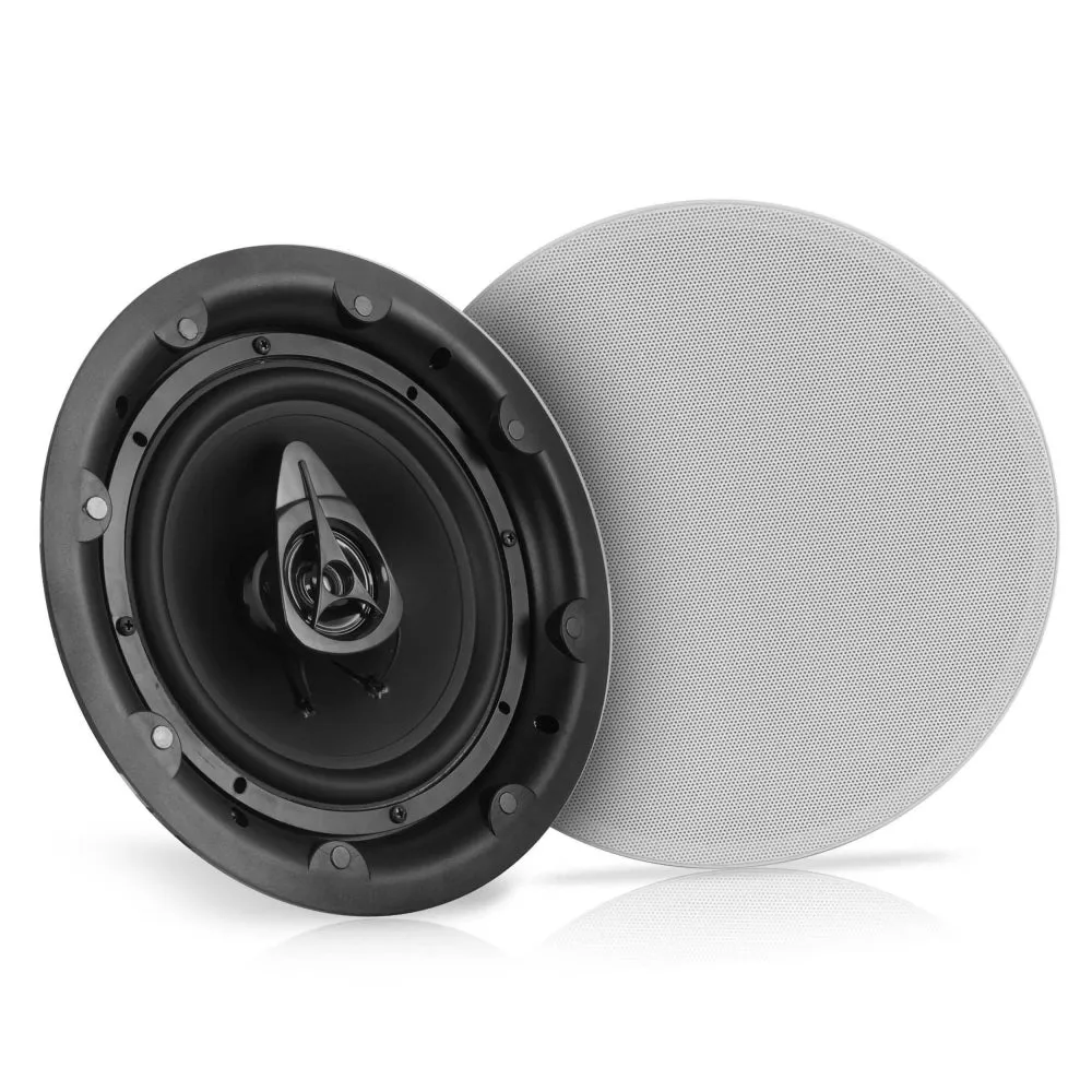 Dual 8" In-Wall / In-Ceiling Speakers - 2-Way Full Range Stereo Speaker System With Magnetic Grill (600 Watt)