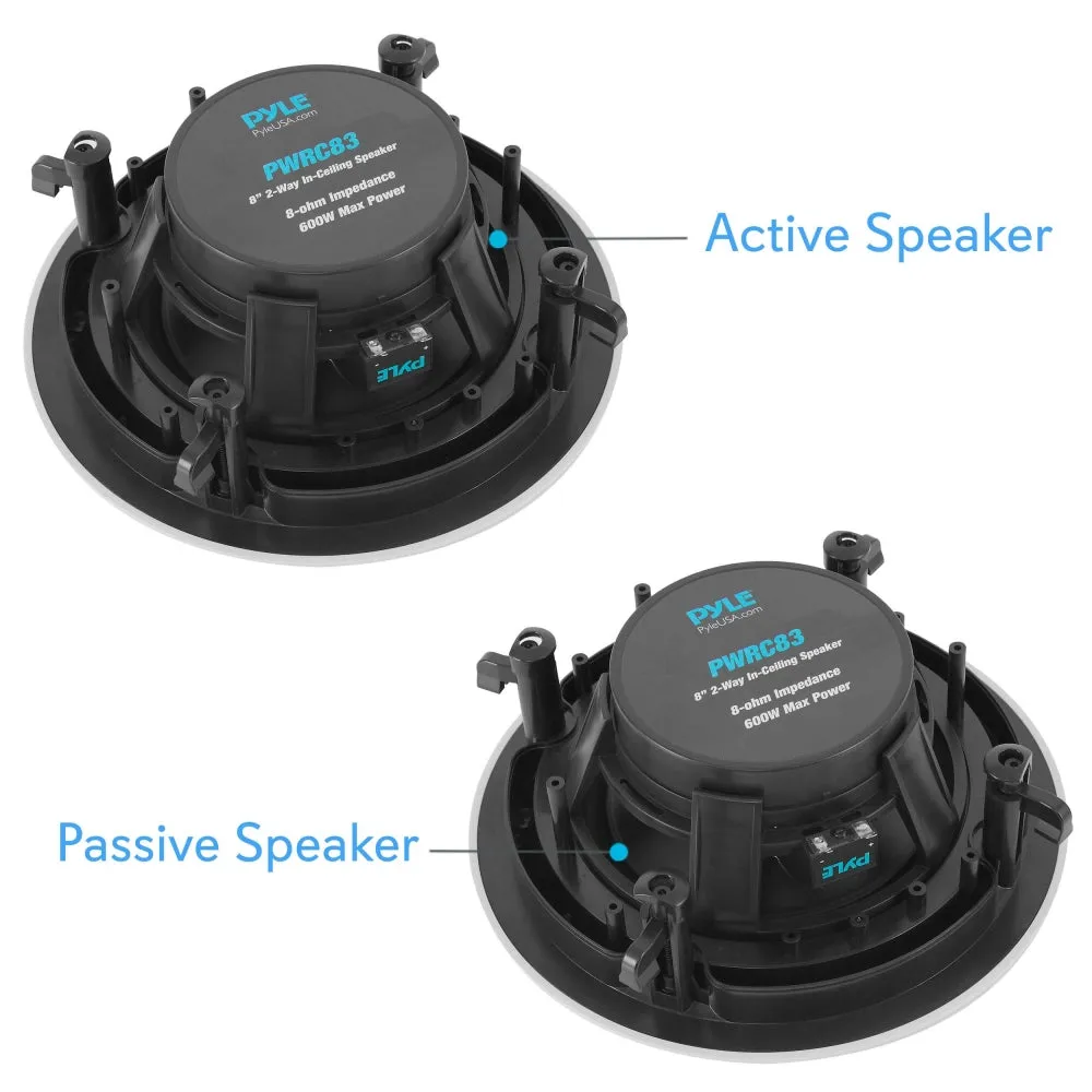 Dual 8" In-Wall / In-Ceiling Speakers - 2-Way Full Range Stereo Speaker System With Magnetic Grill (600 Watt)