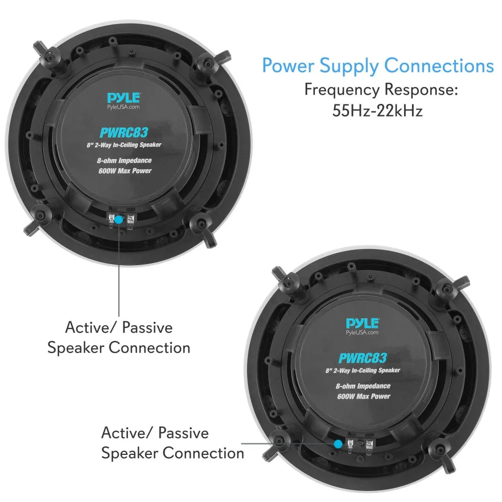 Dual 8" In-Wall / In-Ceiling Speakers - 2-Way Full Range Stereo Speaker System With Magnetic Grill (600 Watt)