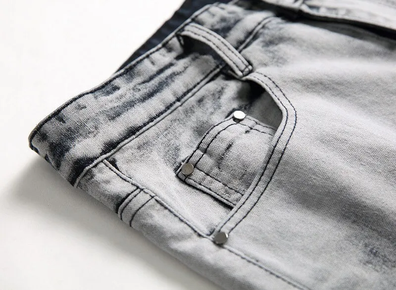 Fashion Men's Ripped Jeans Comfy Straight Pants Mid Waisted Jeans