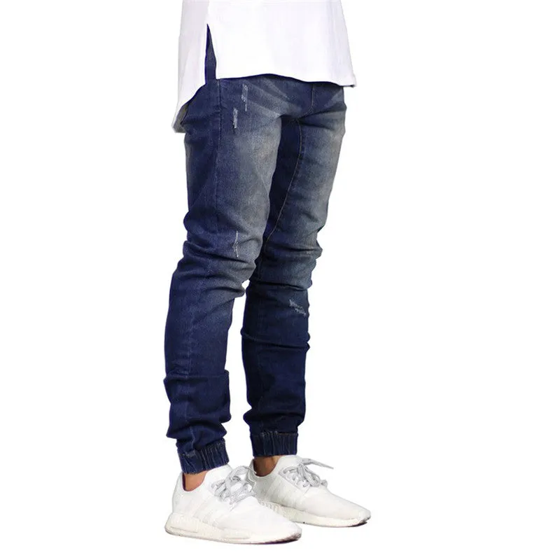 Fashion Skinny Jeans Mid Waisted Men's Jeans Denim Straight Pants