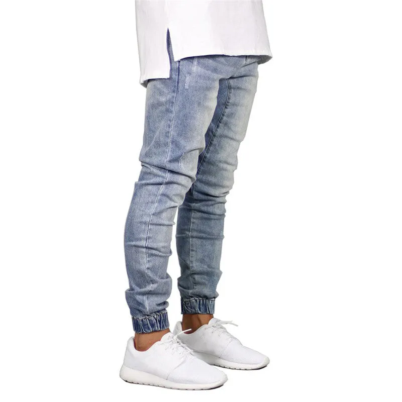 Fashion Skinny Jeans Mid Waisted Men's Jeans Denim Straight Pants