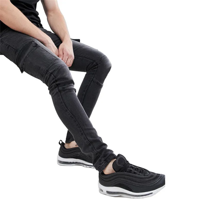 Fashion Skinny Men's Jeans Slim Mid Waisted Denim Straight Pants
