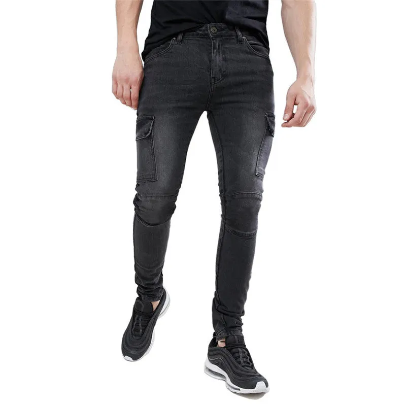 Fashion Skinny Men's Jeans Slim Mid Waisted Denim Straight Pants