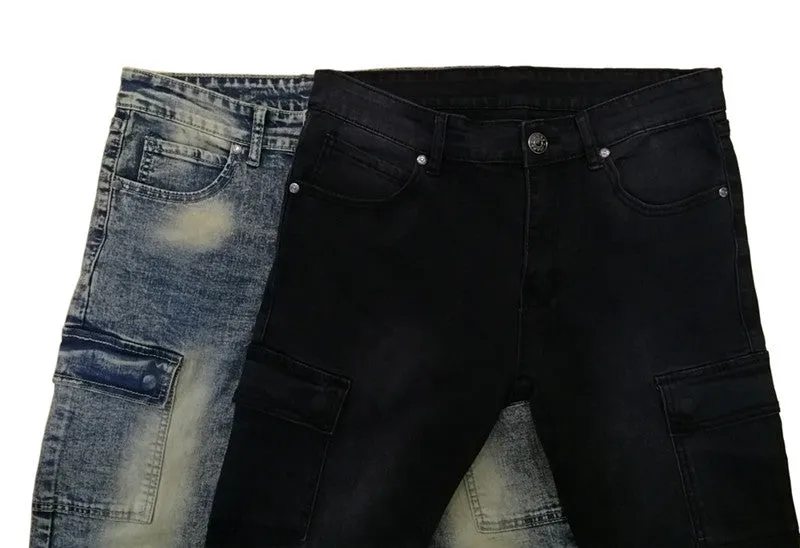 Fashion Skinny Men's Jeans Slim Mid Waisted Denim Straight Pants