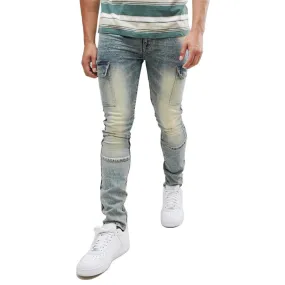 Fashion Skinny Men's Jeans Slim Mid Waisted Denim Straight Pants