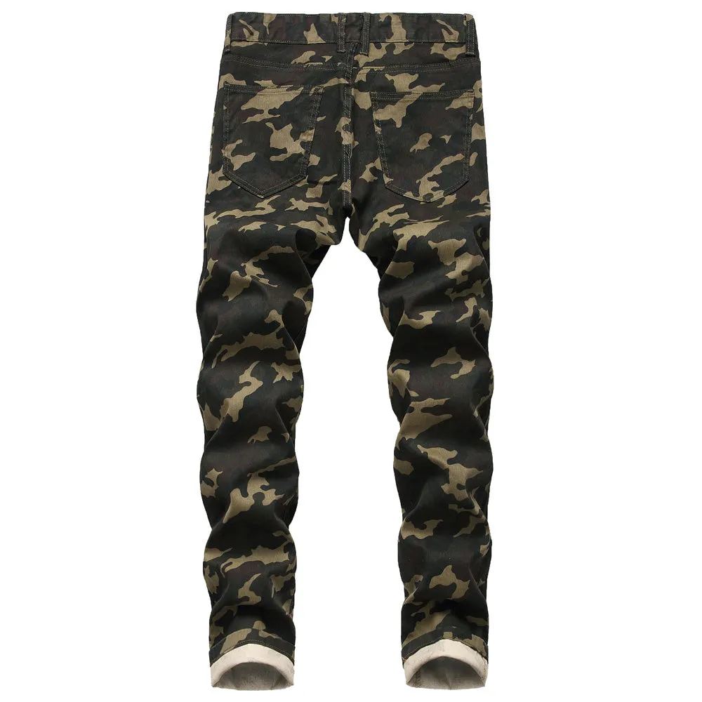 Fashionable Mid Waisted Jeans Basic Men's Jeans Camouflage Jeans