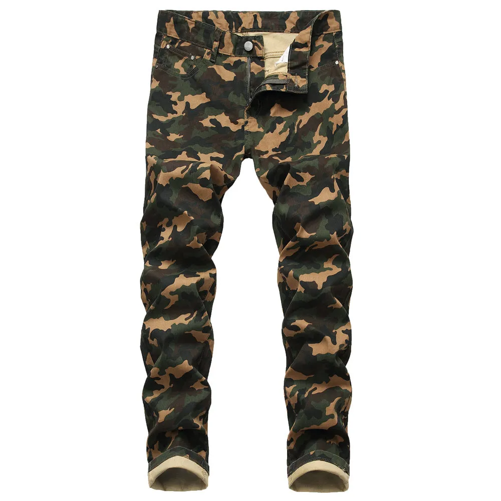 Fashionable Mid Waisted Jeans Basic Men's Jeans Camouflage Jeans