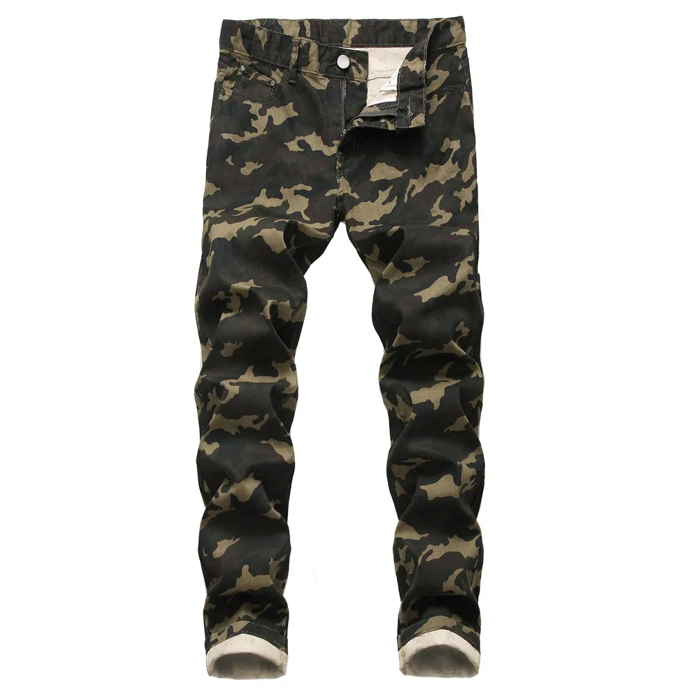 Fashionable Mid Waisted Jeans Basic Men's Jeans Camouflage Jeans