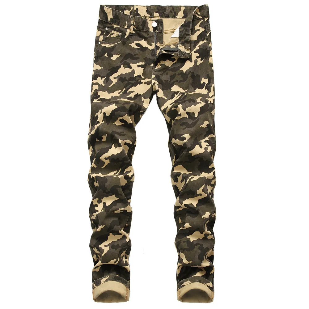 Fashionable Mid Waisted Jeans Basic Men's Jeans Camouflage Jeans