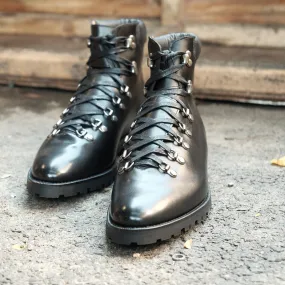 Height Increasing Black Leather Larett Chunky Hiking Combat Boots