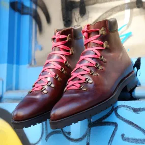 Height Increasing Brown Leather Larett Chunky Hiking Combat Boots