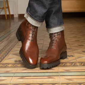 Height Increasing Tan Leather Barrett Chunky Hiking Lace Up Boots