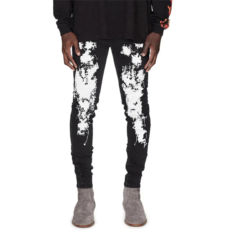 Individuality Printed Men's Jeans Elasticity Slim Fit Straight Pants