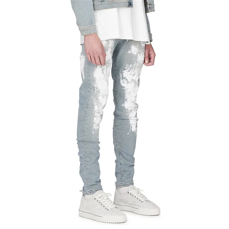 Individuality Printed Men's Jeans Elasticity Slim Fit Straight Pants