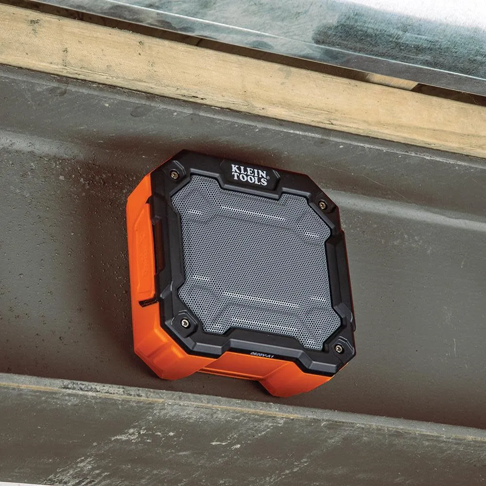 Klein Tools AEPJS3 Bluetooth Jobsite Speaker With Magnet and Hook, 20-Hr Run Time, Charge Via USB A or C, Pair Multiple Speakers Via Broadcast, Hands Free Capable