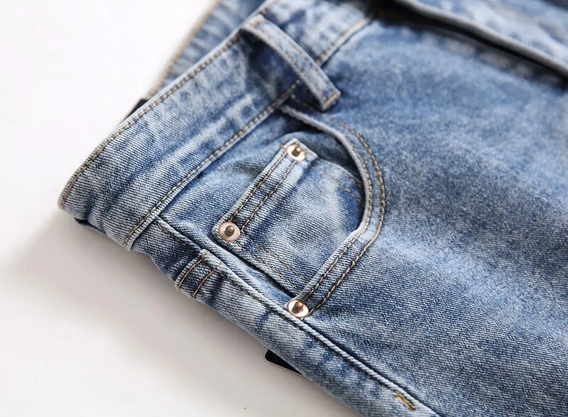 Men's Jeans Straight Pants Casual Skinny Long Mid Waisted Jeans