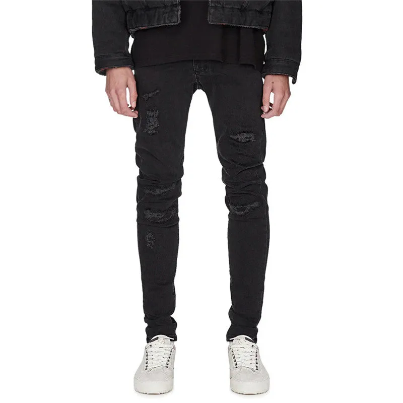 Men's Patch Ripped No Leakage Jeans Elasticity Straight Pants
