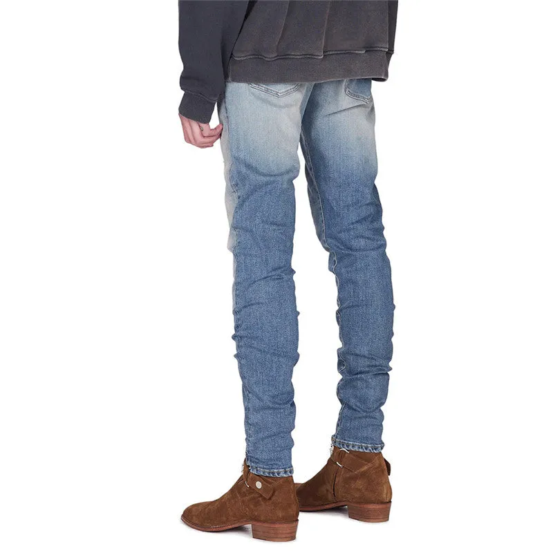 Men's Patch Ripped No Leakage Jeans Elasticity Straight Pants