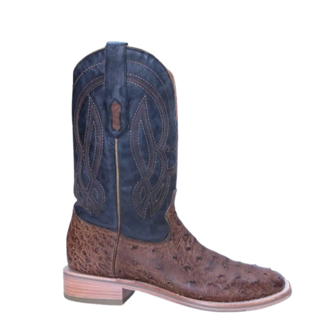 Men's Tan And Blue Square Toe Ostrich Western Boot By Corral A4052