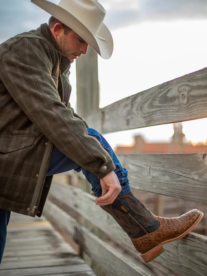 Men's Tan And Blue Square Toe Ostrich Western Boot By Corral A4052
