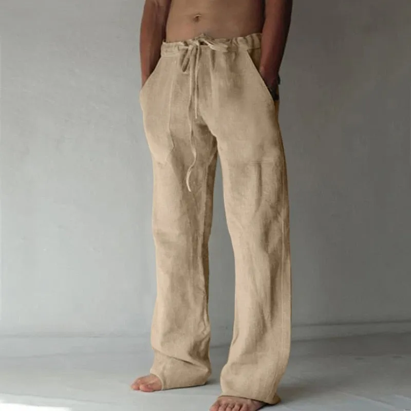 Men's White Lightweight Linen Drawstring Pants