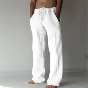 Men's White Lightweight Linen Drawstring Pants