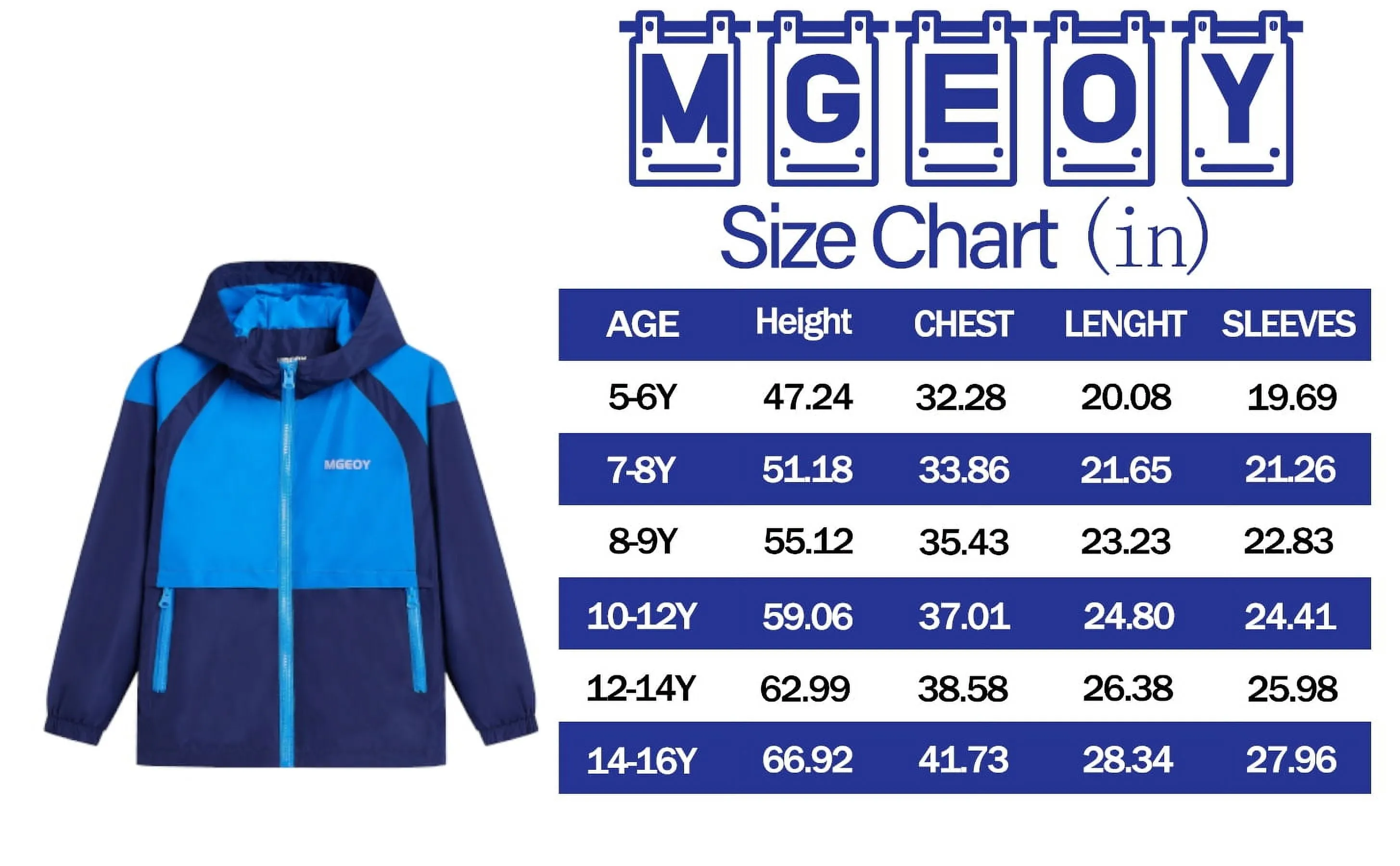 MGEOY Boys Girls Hooded Rain Jackets Waterproof Rain coats Windbreaker for Kids Lightweight Jackets