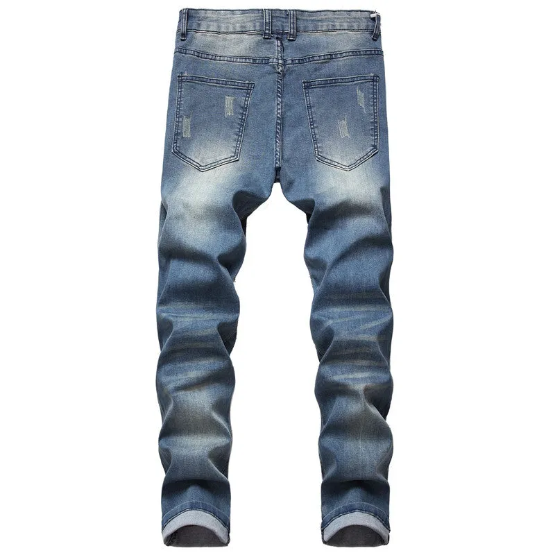 Mid Waist Jeans Long Men's Ripped Jeans Casual Pencil Pants