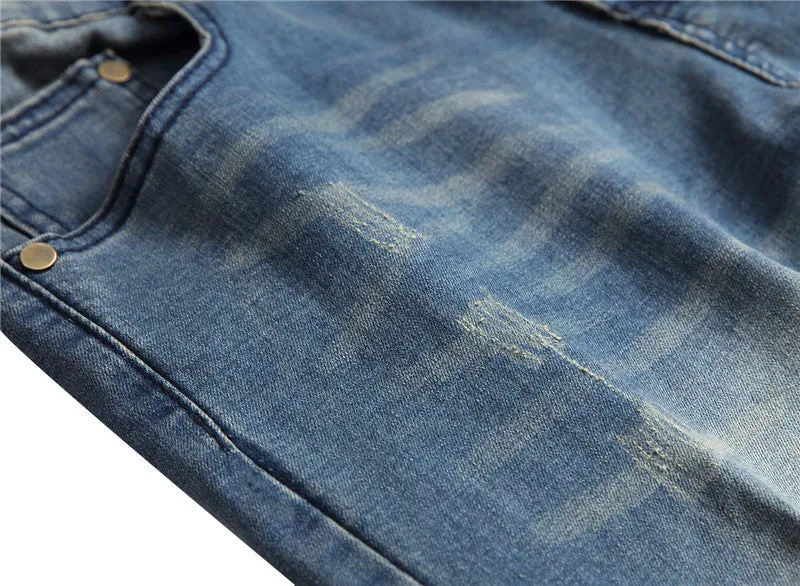 Mid Waist Jeans Long Men's Ripped Jeans Casual Pencil Pants
