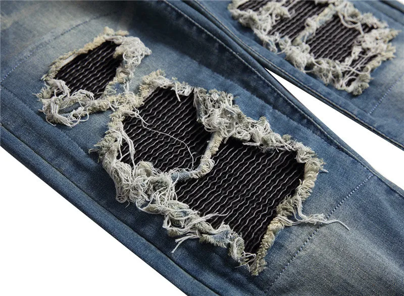 Mid Waist Jeans Long Men's Ripped Jeans Casual Pencil Pants