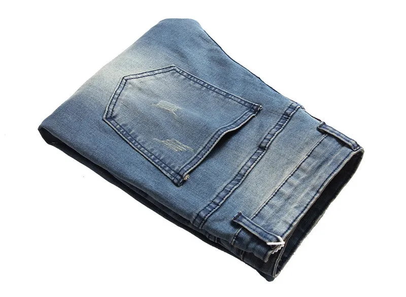 Mid Waist Jeans Long Men's Ripped Jeans Casual Pencil Pants