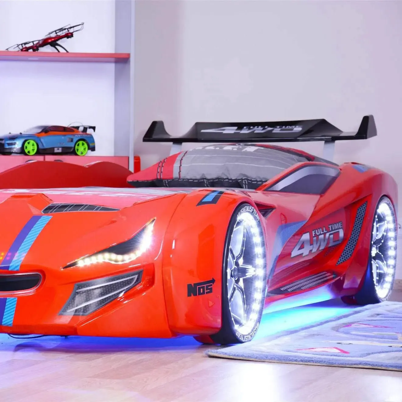 MNV1 FULLTIME Race Car Bed with LED Lights & Sound FX