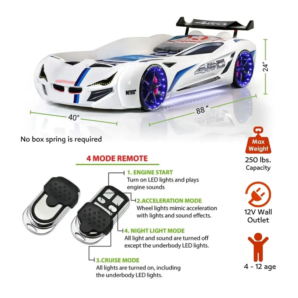MNV1 FULLTIME Race Car Bed with LED Lights & Sound FX